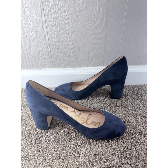 Sam Edelman Navy Blue Suede Round Toe Block Heel Pumps Womens 7.5 M - Picture 5 of 7
